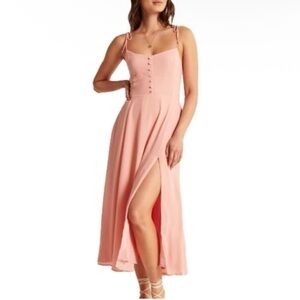 Abercrombie & Fitch Pastel Pink Button Up Midi Dress Wedding Formal Large Petite